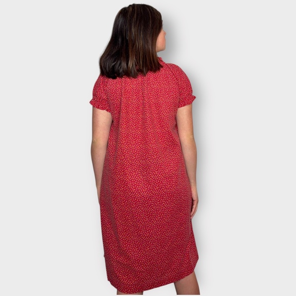 Vintage 1990s Home Sewn Red Cotton Mini Floral Relaxed Fit Midi Dress - Picture 4 of 5